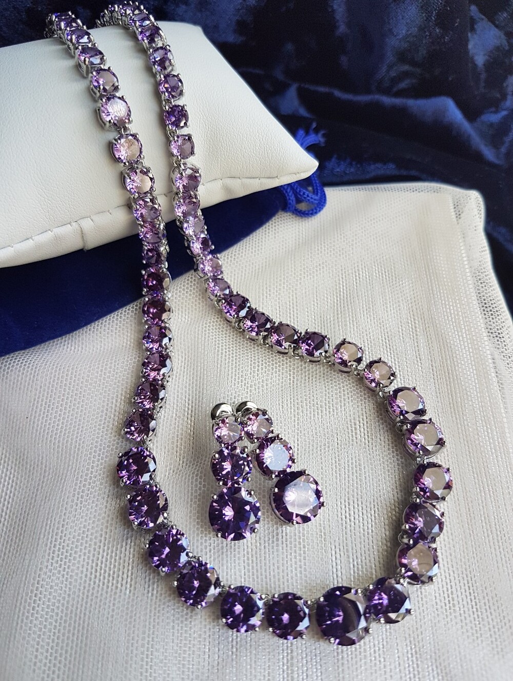 Swarovski Elements Platinum Plated Graduated Round Tennis Statement Necklace NEW